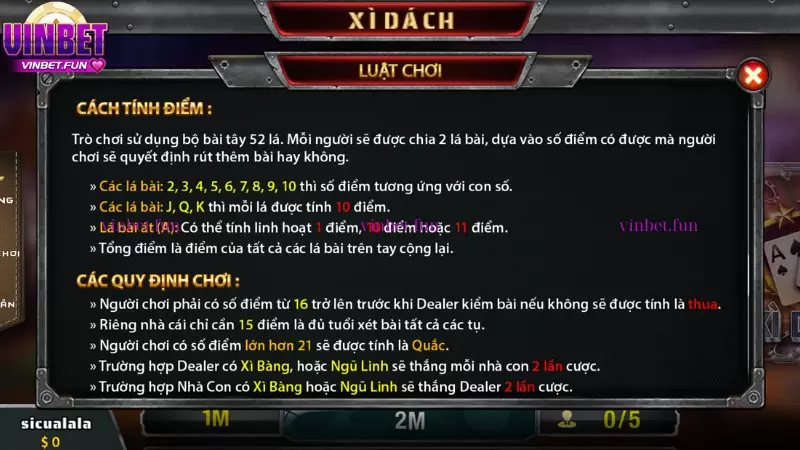 Cách tính điểm và luật thắng thua trong xì dách